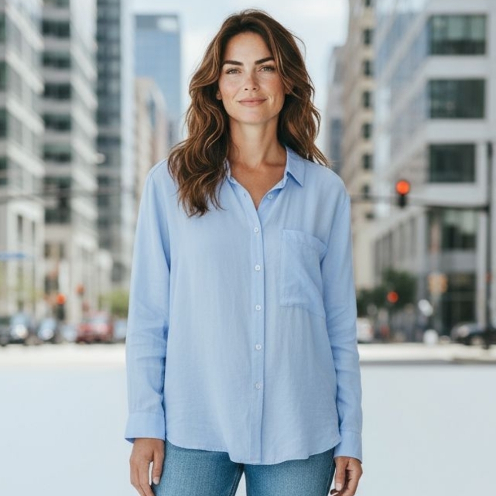 Target A New Day Blouse Top Semi Sheer Gauzy Long Sleeves Blue